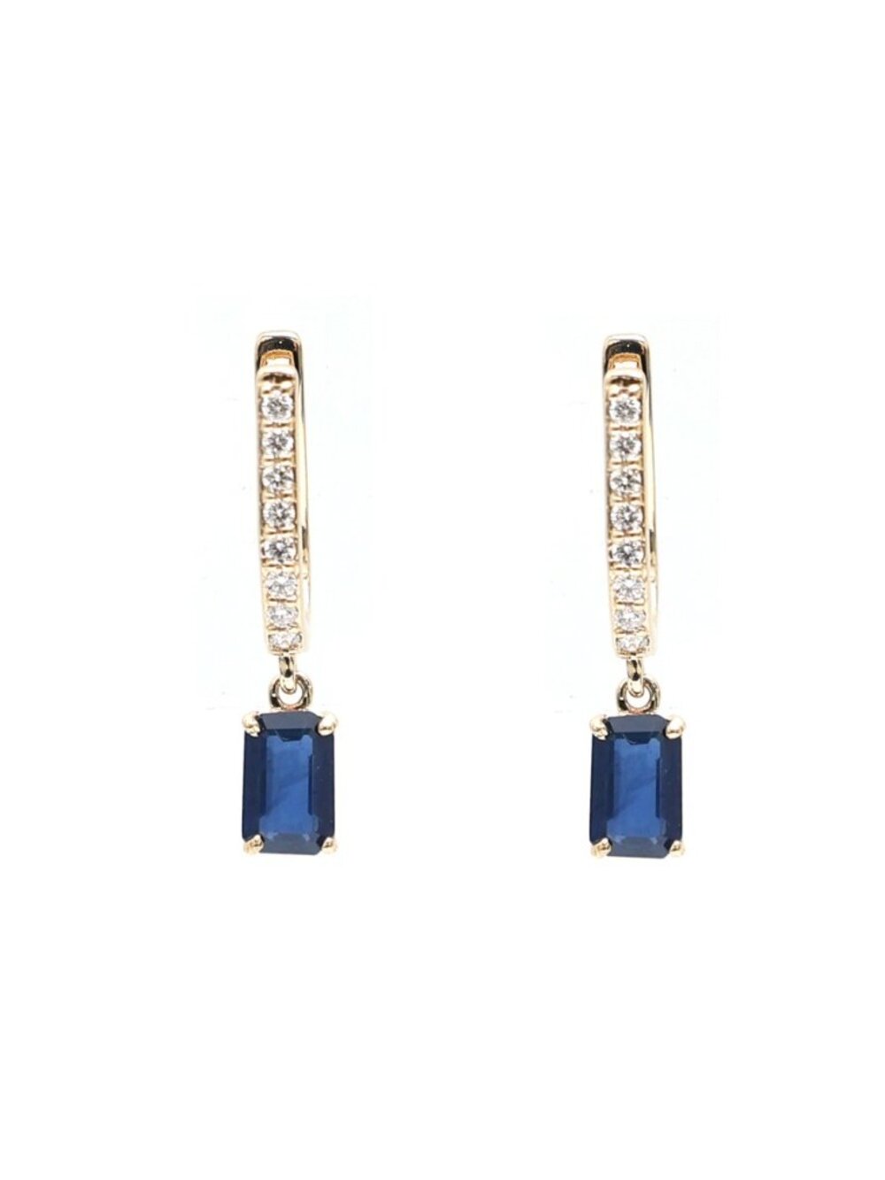 Blue Sapphire 18K Natural Diamond Yellow Gold Drop Earrings